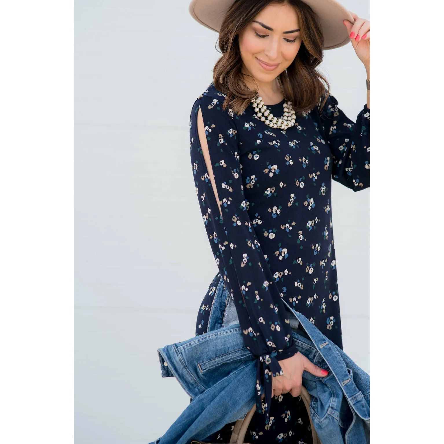 Mini Floral Slit Sleeve Dress
