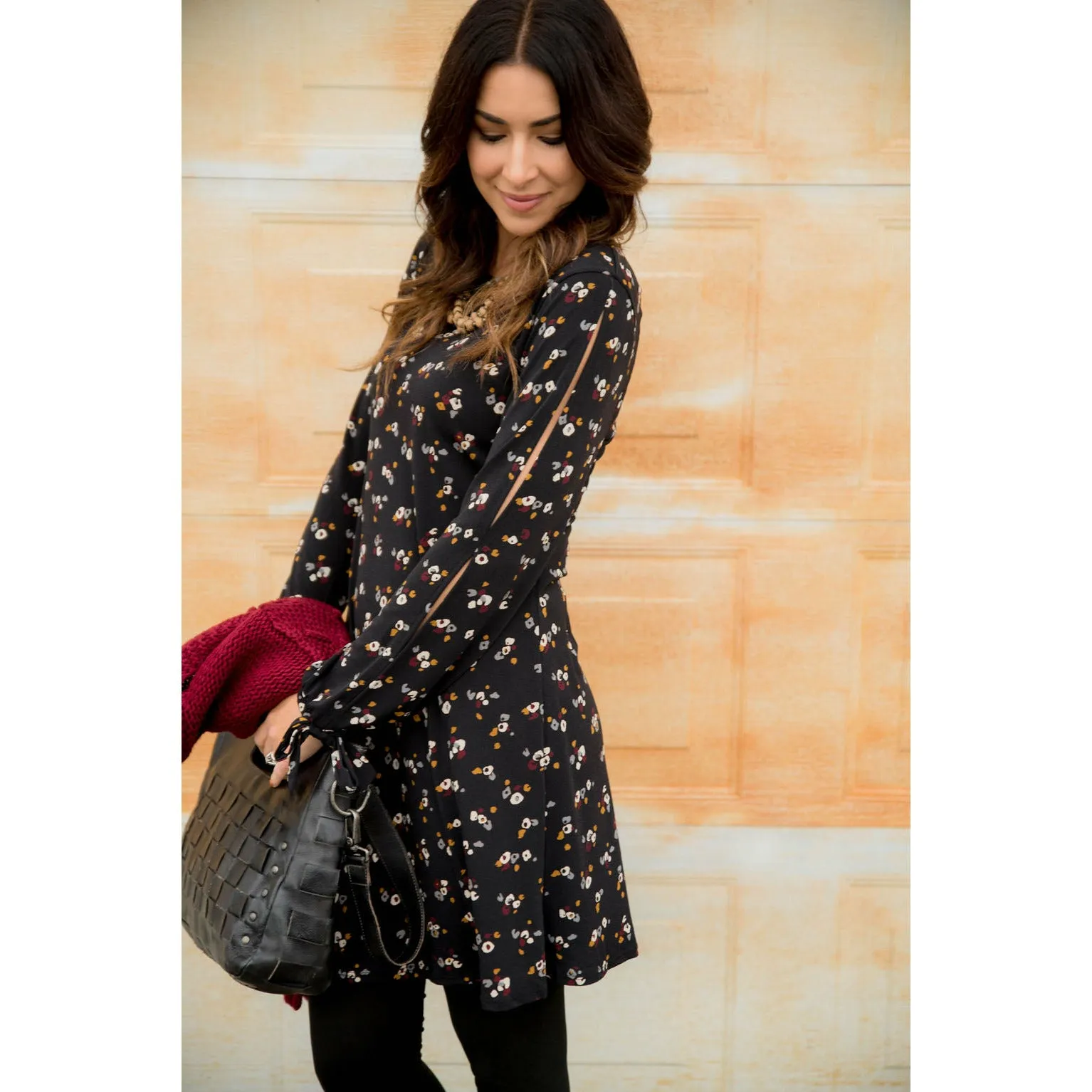 Mini Floral Slit Sleeve Dress
