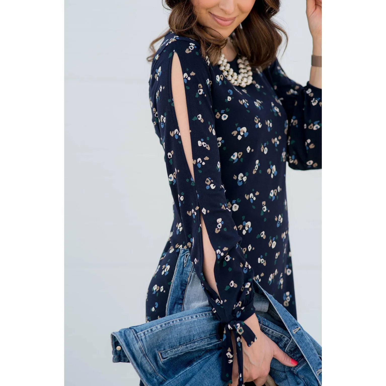 Mini Floral Slit Sleeve Dress