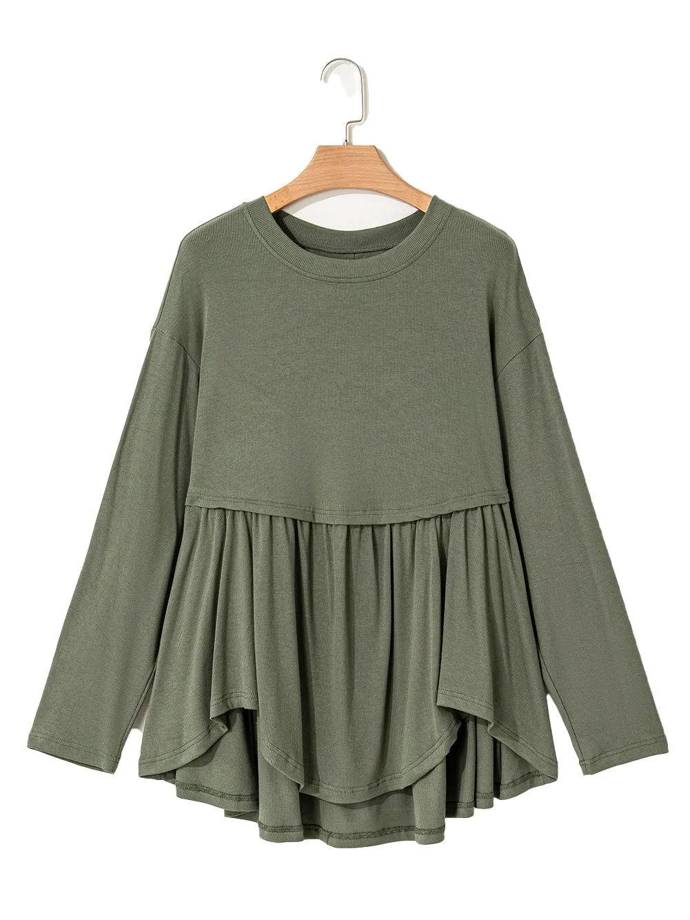 Mist Green Plus Size Thermal Knitted Babydoll Flare Top