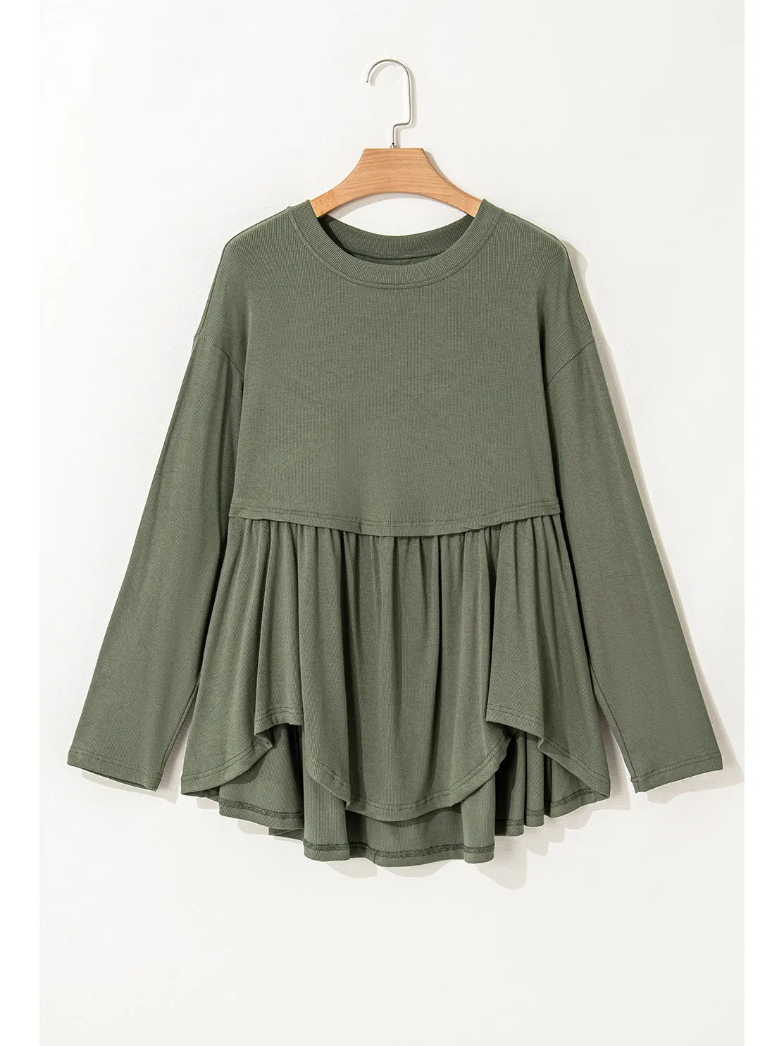 Mist Green Plus Size Thermal Knitted Babydoll Flare Top