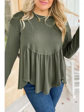 Mist Green Plus Size Thermal Knitted Babydoll Flare Top