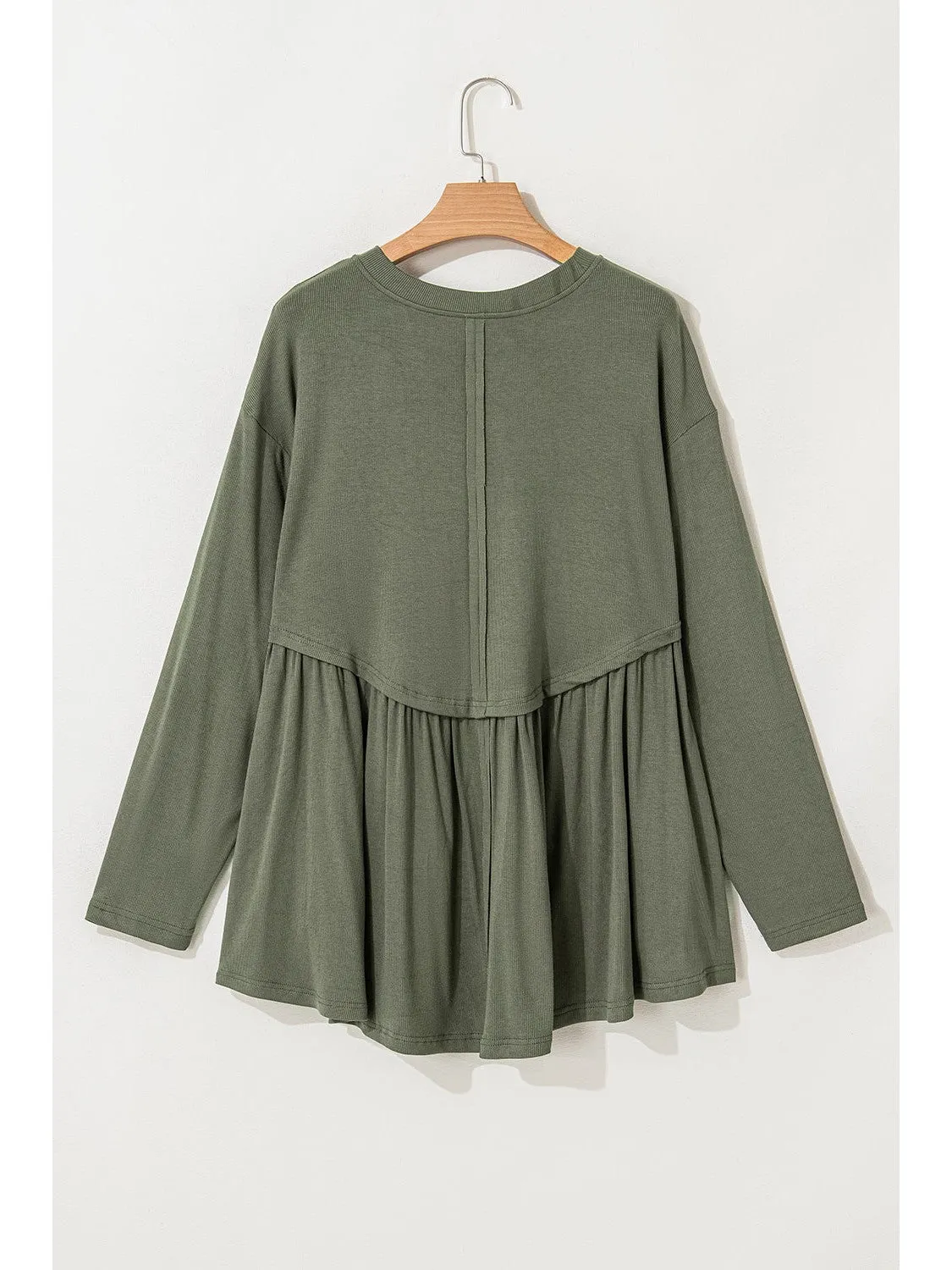 Mist Green Plus Size Thermal Knitted Babydoll Flare Top
