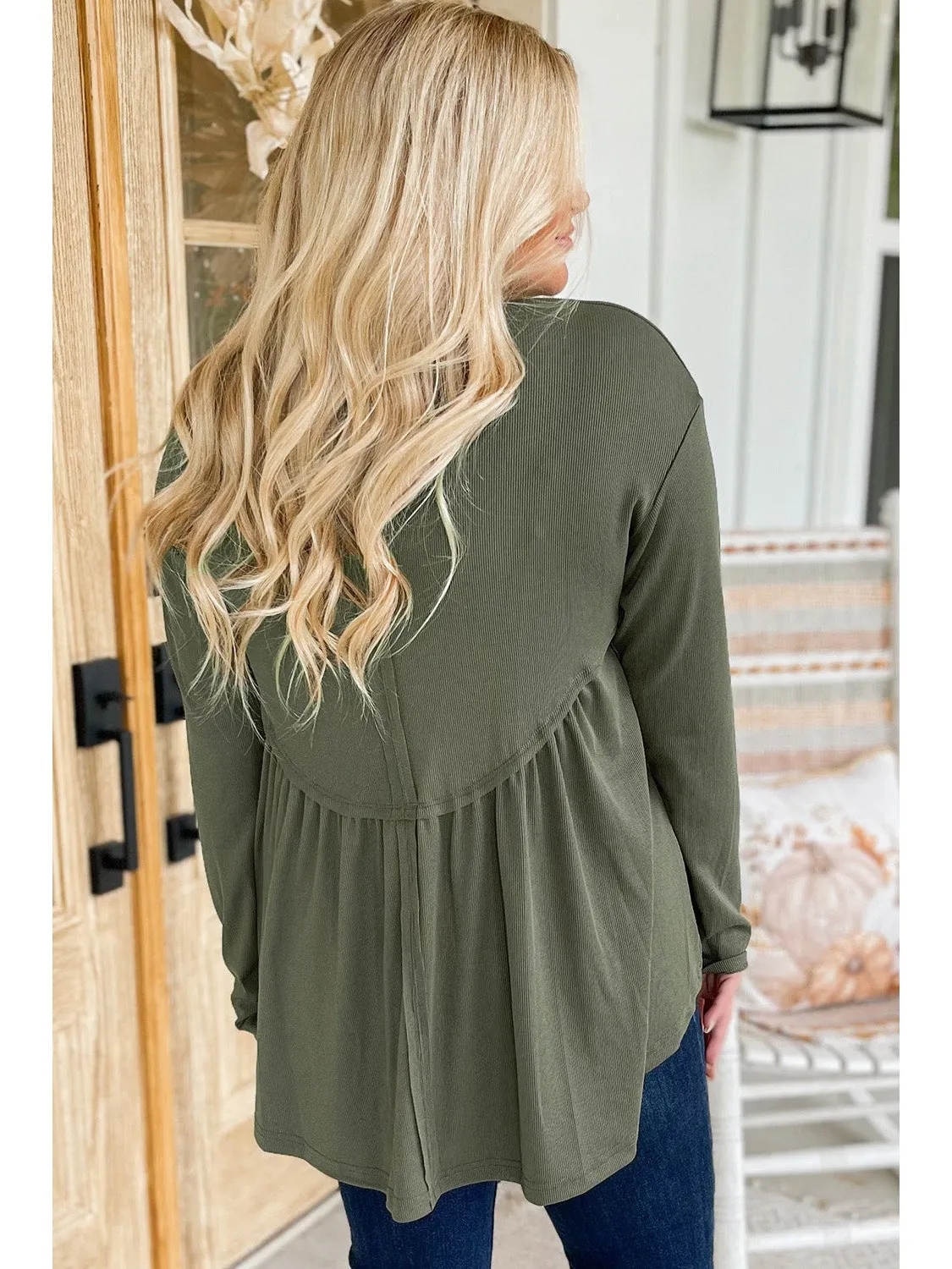 Mist Green Plus Size Thermal Knitted Babydoll Flare Top