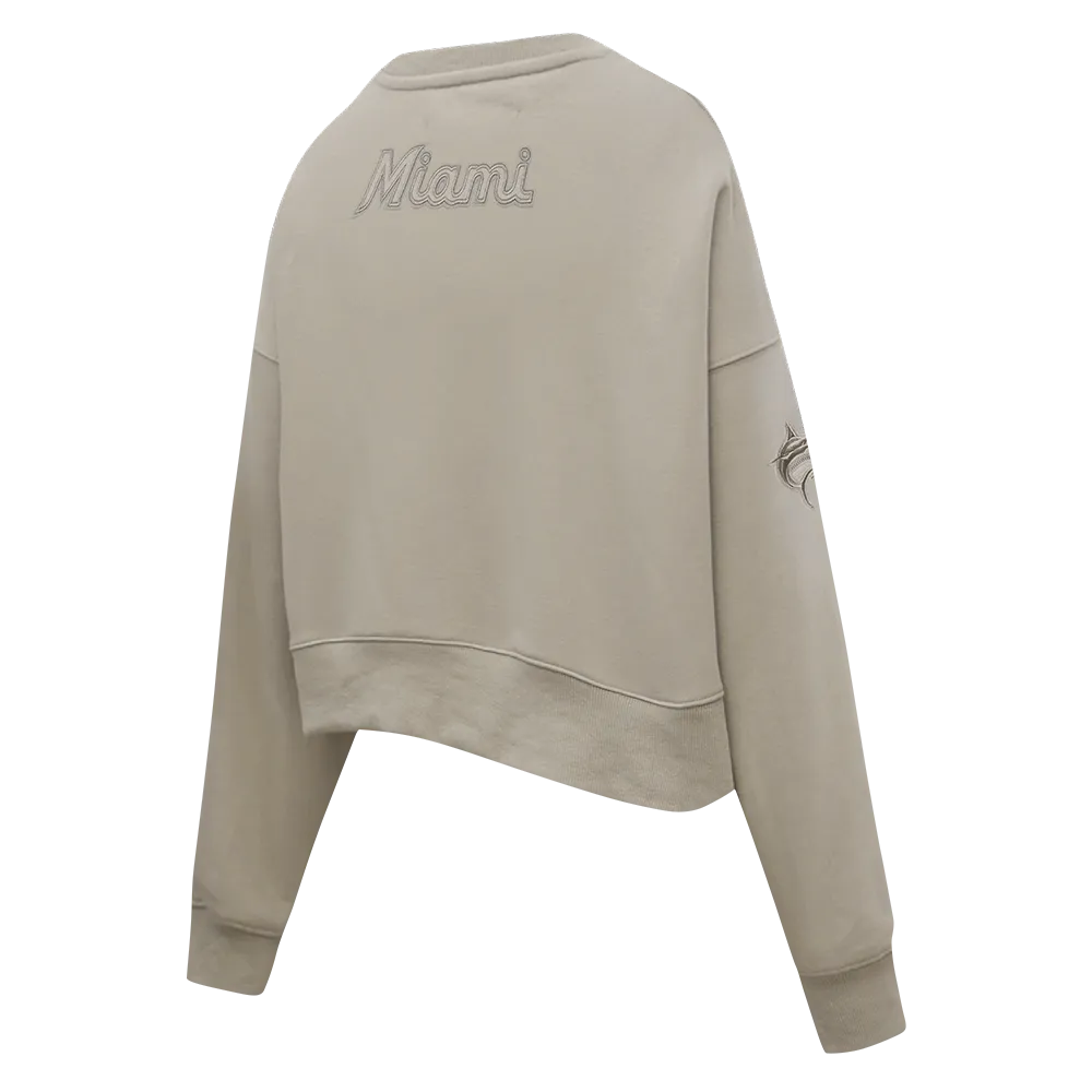 MLB MIAMI MARLINS NEUTRAL WOMEN'S CREWNECK (TAUPE)