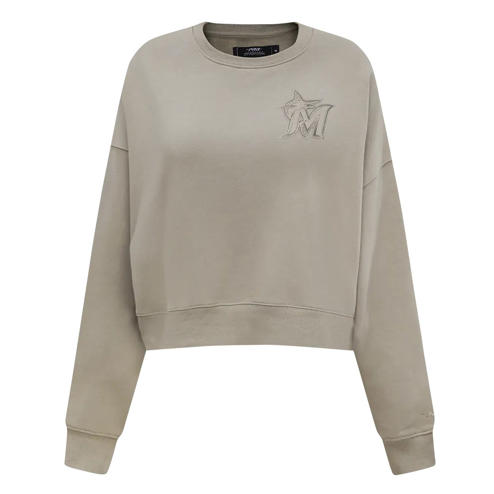 MLB MIAMI MARLINS NEUTRAL WOMEN'S CREWNECK (TAUPE)