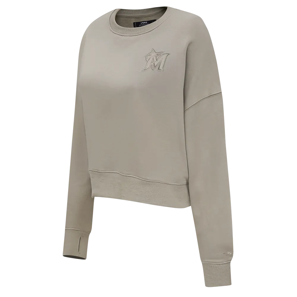 MLB MIAMI MARLINS NEUTRAL WOMEN'S CREWNECK (TAUPE)