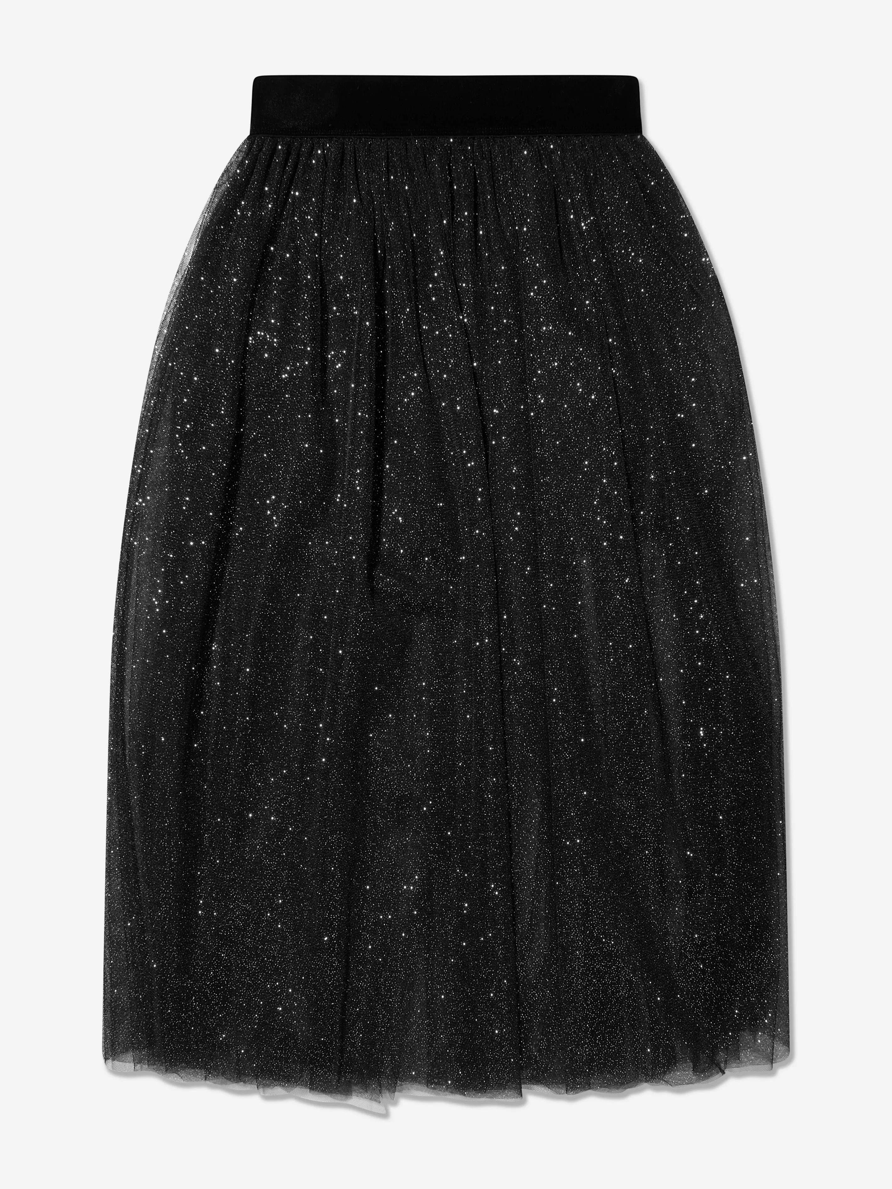 Monnalisa Girls Glitter Mesh Midi Skirt in Black