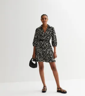 Mono Smock Collared Mini Dress with Belt in Zebra Print