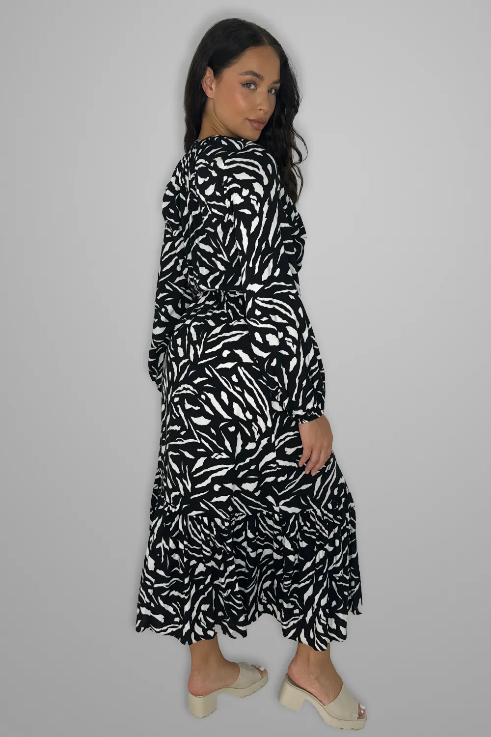 Monochrome Tie Up Long Dress