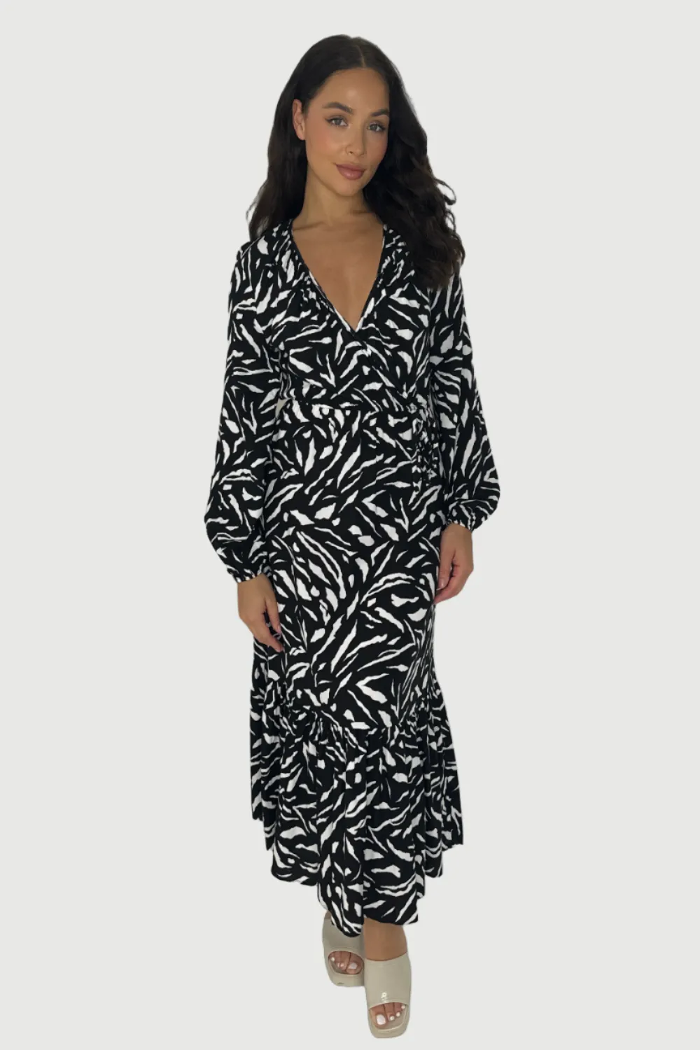 Monochrome Tie Up Long Dress
