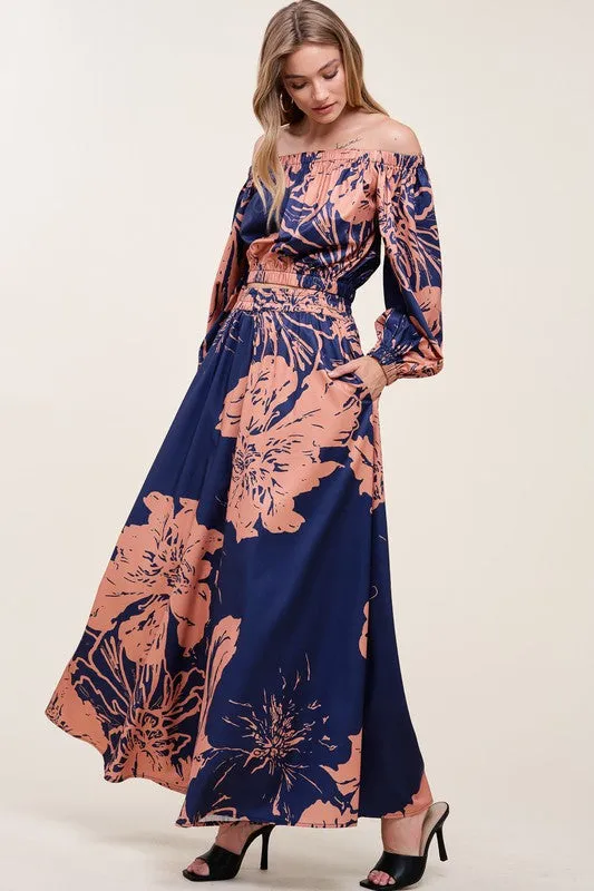 Multi Off Shoulder Top And Wide Pants Set