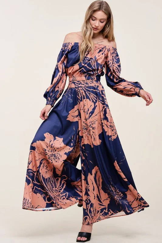 Multi Off Shoulder Top And Wide Pants Set