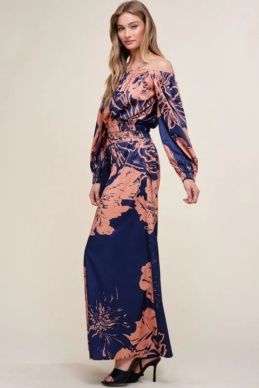 Multi Off Shoulder Top And Wide Pants Set