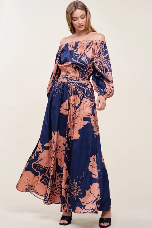 Multi Off Shoulder Top And Wide Pants Set