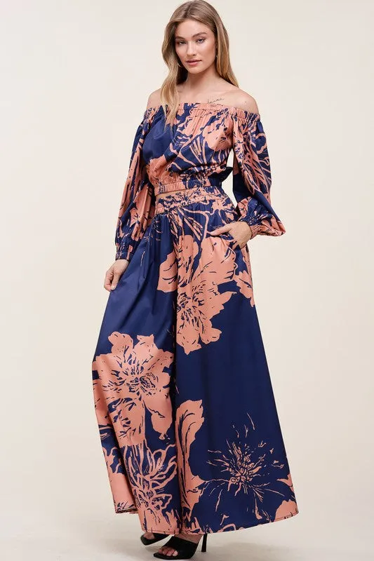 Multi Off Shoulder Top And Wide Pants Set