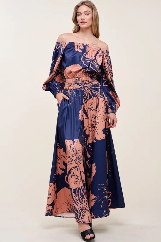Multi Off Shoulder Top And Wide Pants Set