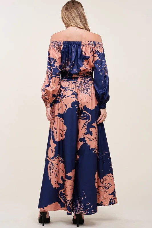 Multi Off Shoulder Top And Wide Pants Set