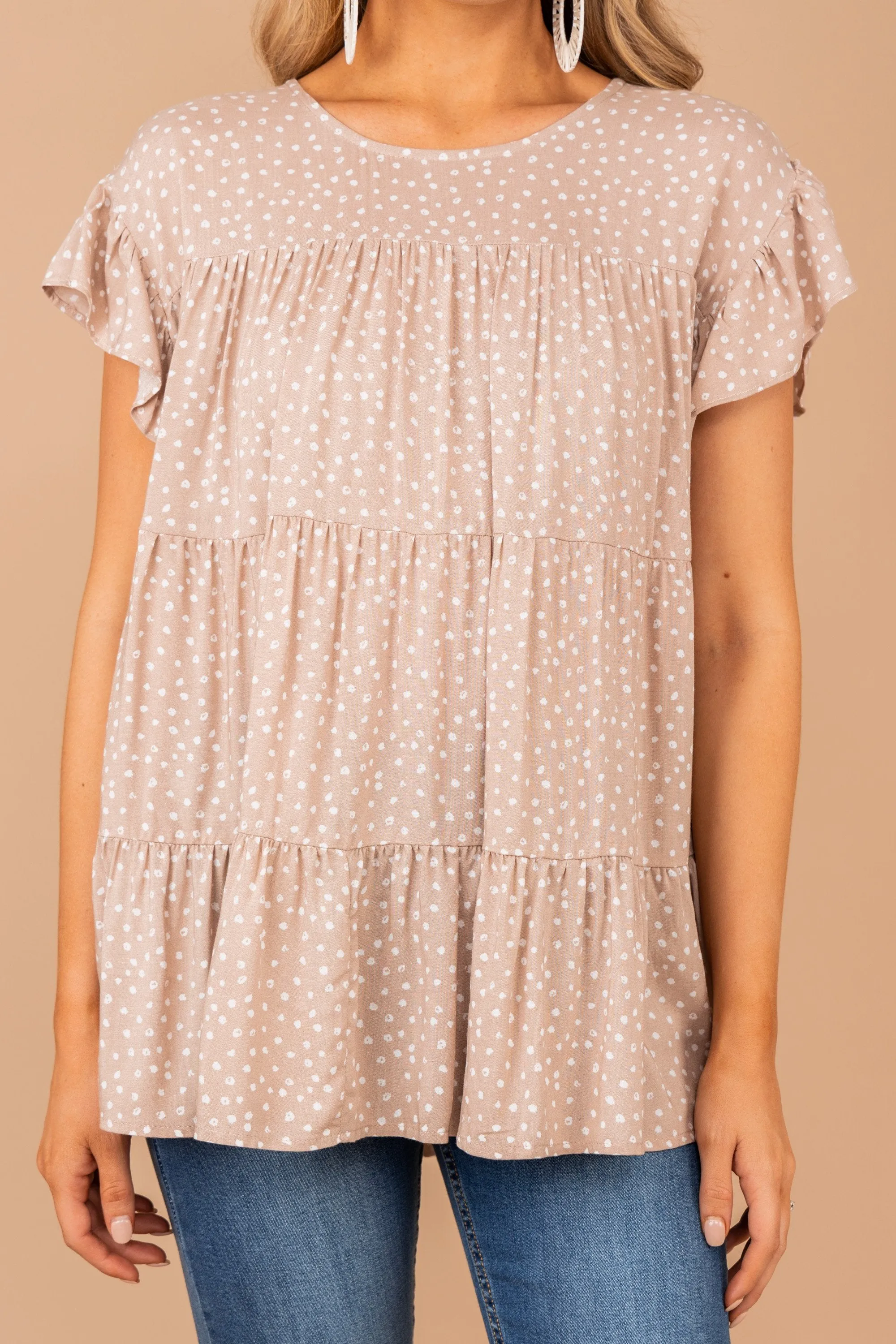 Nothing But Love Beige Brown Polka Dot Top