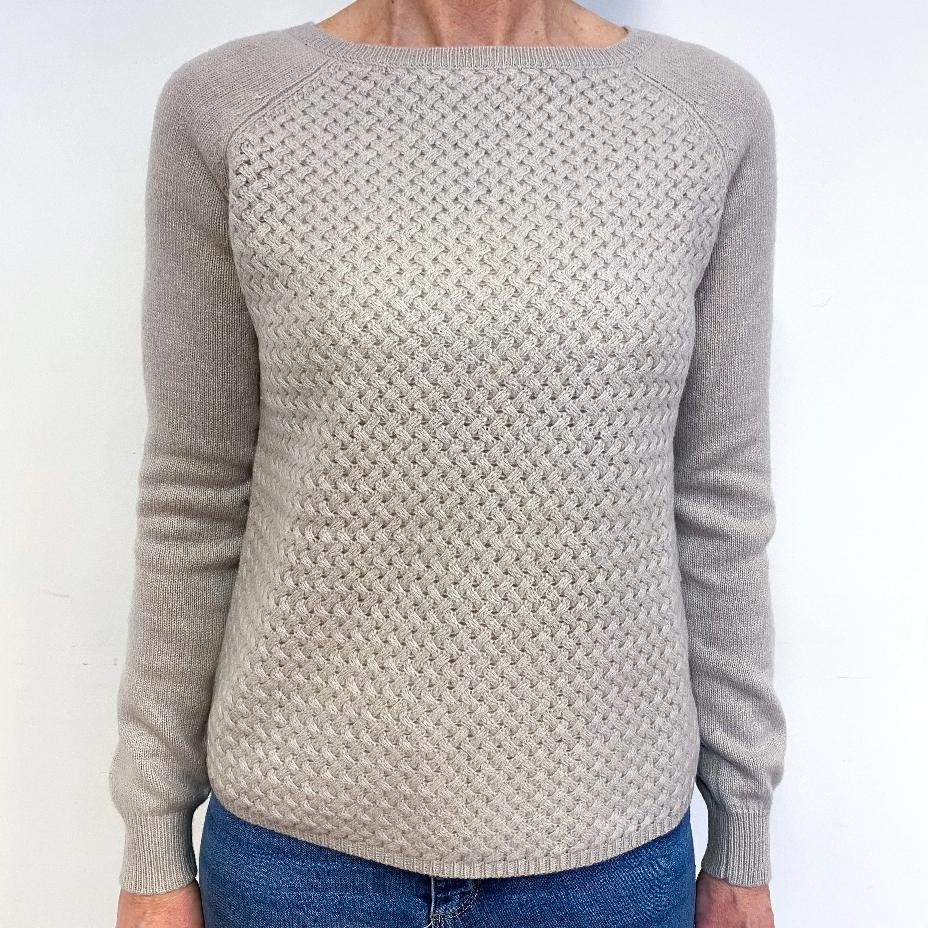 Oatmeal Cream Cashmere Crew Neck Jumper Medium