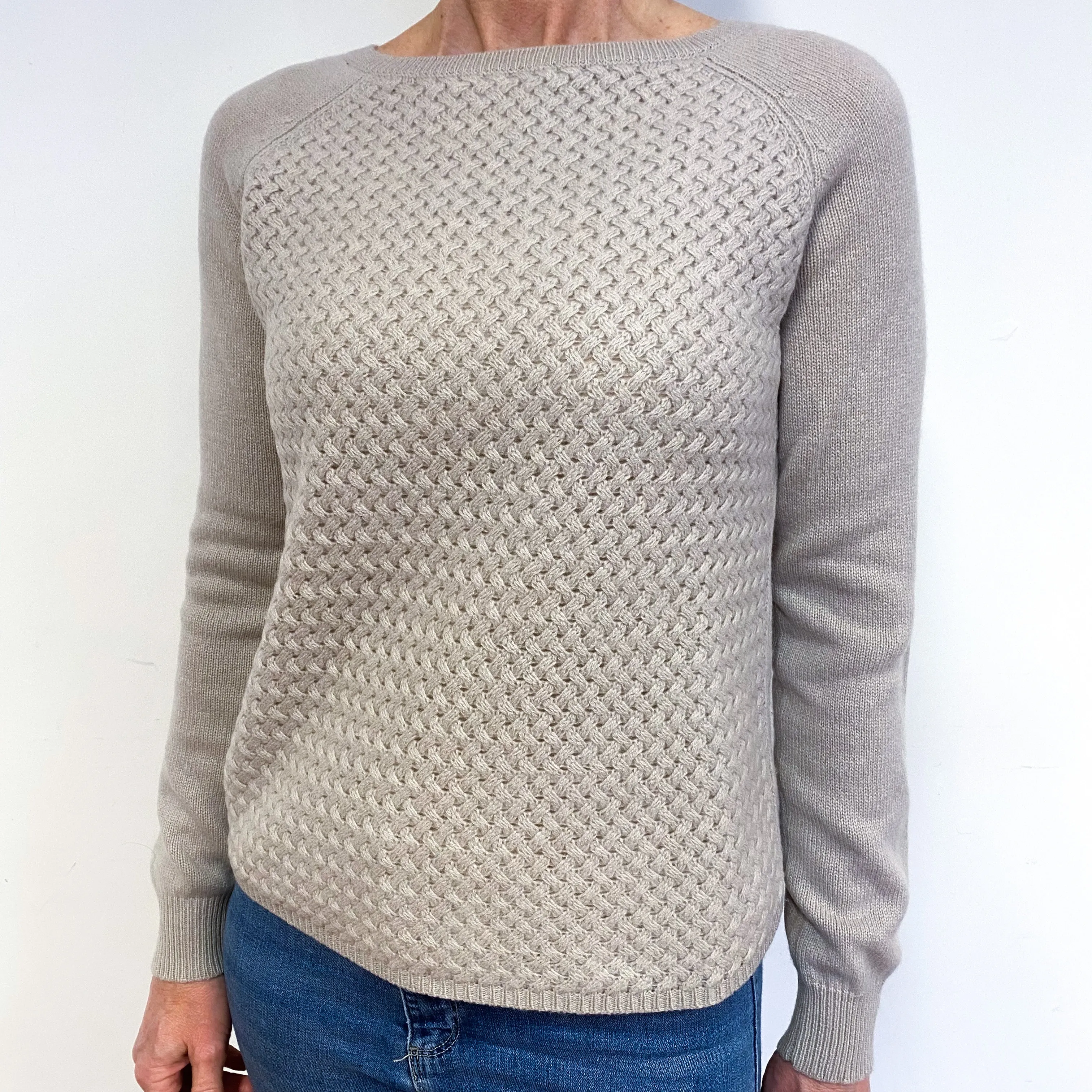 Oatmeal Cream Cashmere Crew Neck Jumper Medium