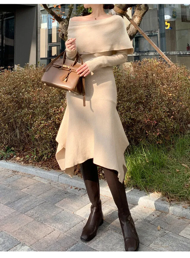 Off-Shoulder Knit Long Dress