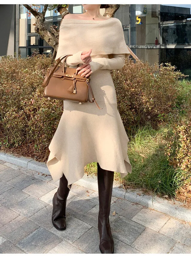 Off-Shoulder Knit Long Dress