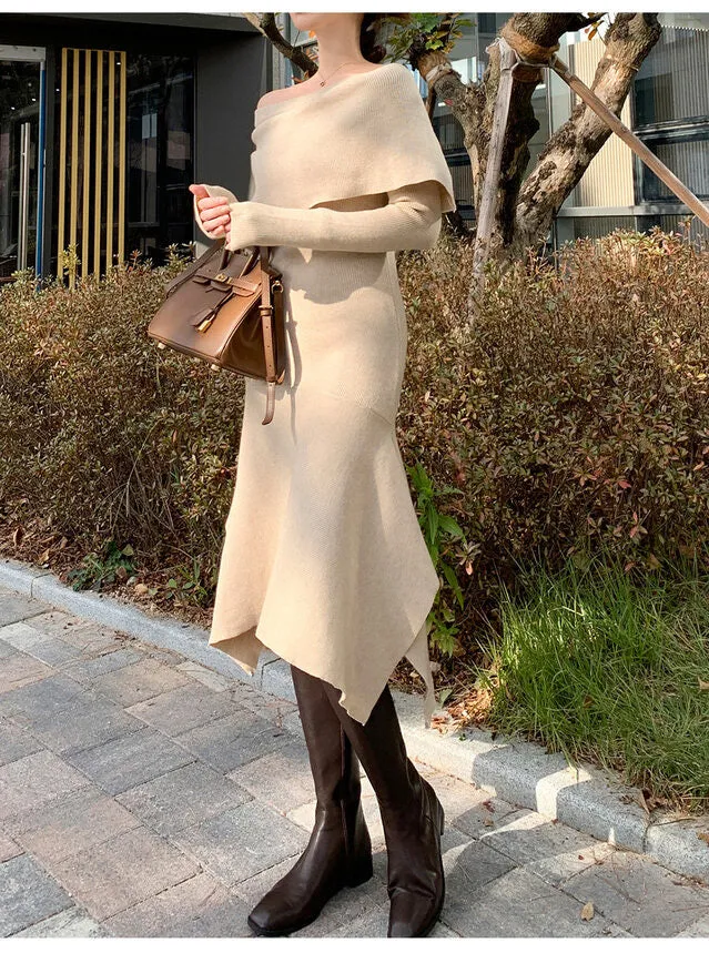 Off-Shoulder Knit Long Dress