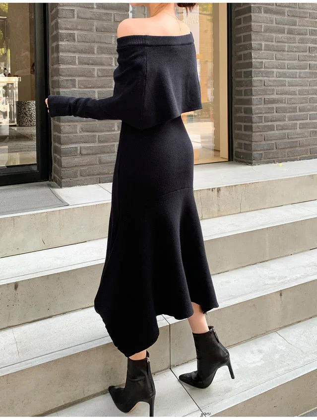 Off-Shoulder Knit Long Dress
