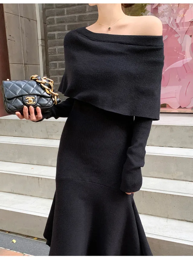 Off-Shoulder Knit Long Dress