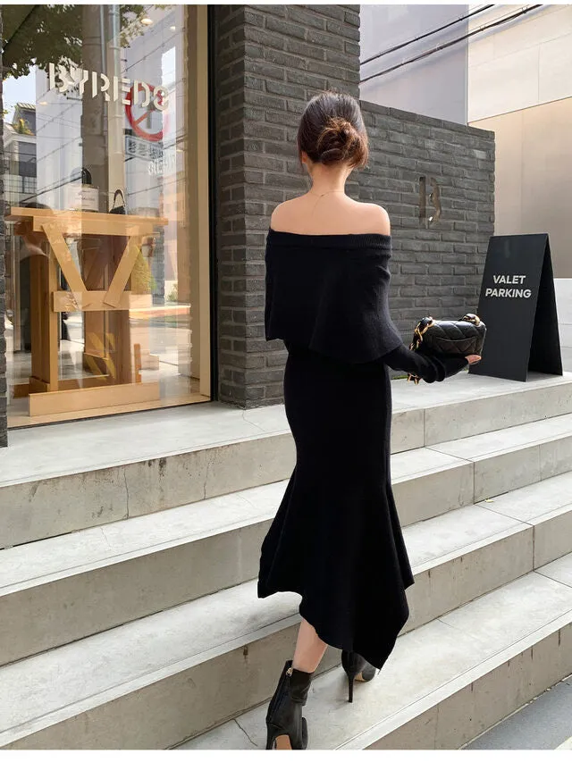 Off-Shoulder Knit Long Dress