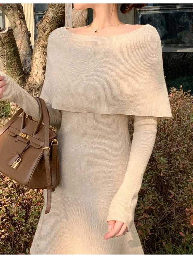 Off-Shoulder Knit Long Dress