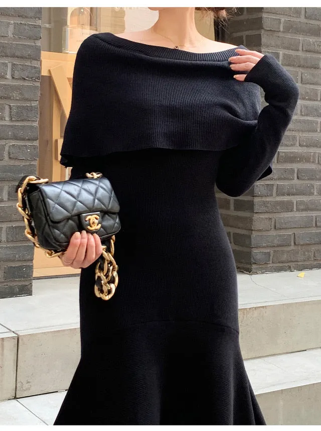 Off-Shoulder Knit Long Dress