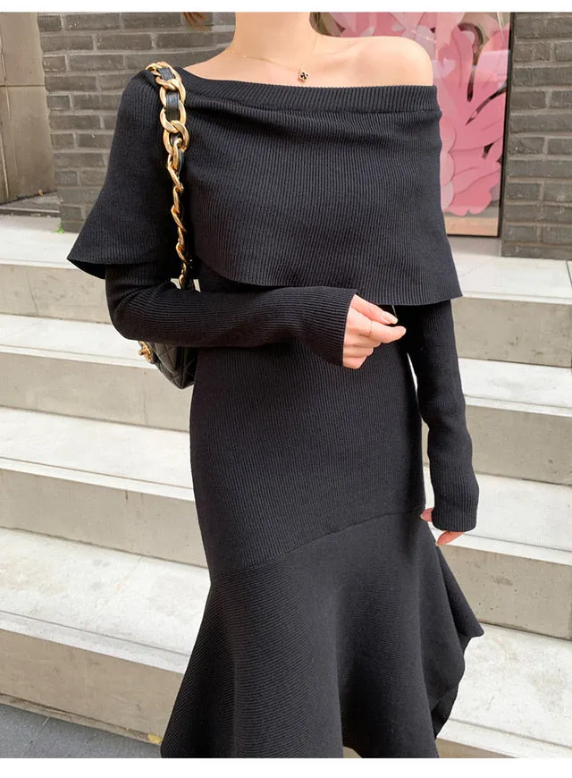 Off-Shoulder Knit Long Dress