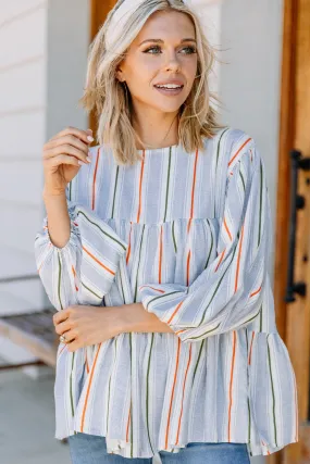 Off To Anywhere Navy Blue Striped Babydoll Top
