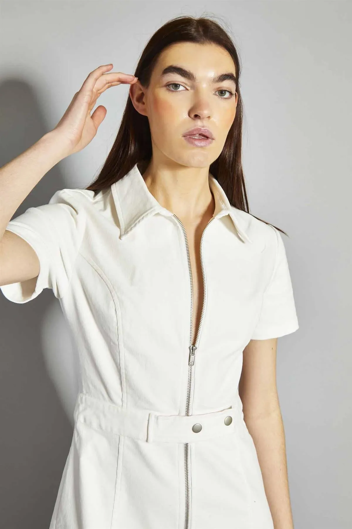 Off-White Baby cord Zip-Front Belted Mini-Dress