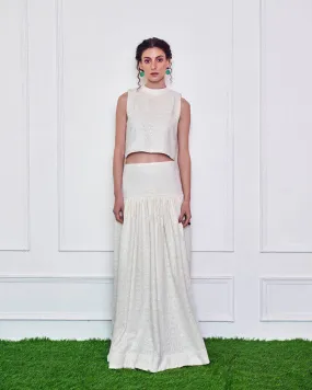Off White Midi Skirt And Top Set