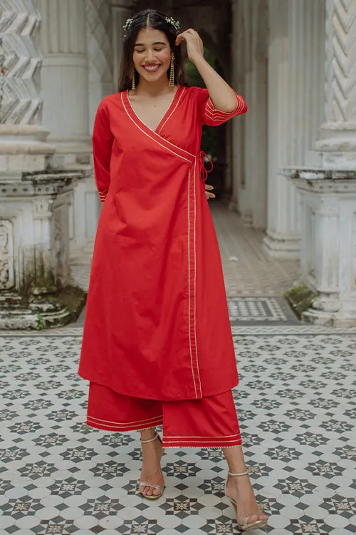 Okhai 'Scarlet Angel' Gota Patti Kurta Pant Dupatta Set