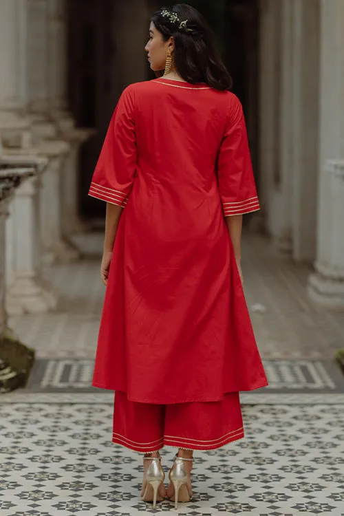 Okhai 'Scarlet Angel' Gota Patti Kurta Pant Dupatta Set