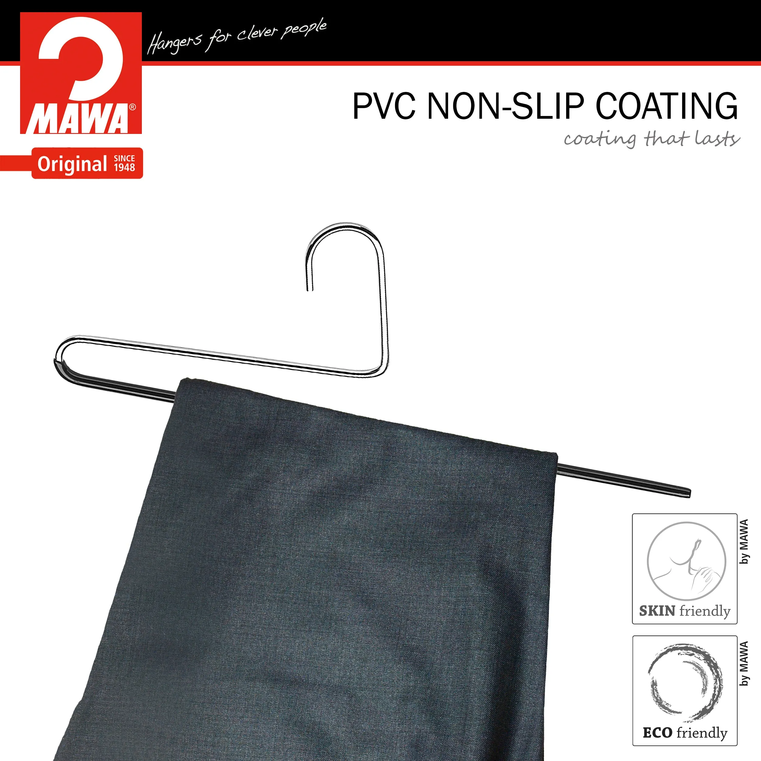 Pant Hanger with Grip Coating, Reverse Hook, KH-35U, Black