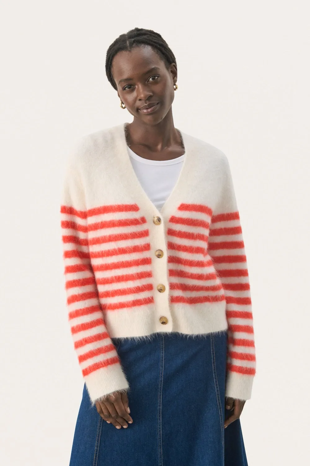 PART TWO PAKIZE ALPACA CARDIGAN MARS RED STRIPE