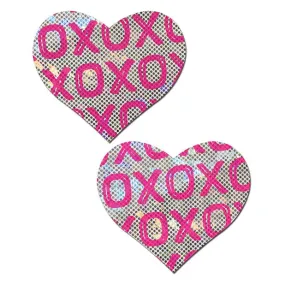 Pastease - Premium Glitter XOXO Heart Pasties Nipple Covers O/S (White/Pink)