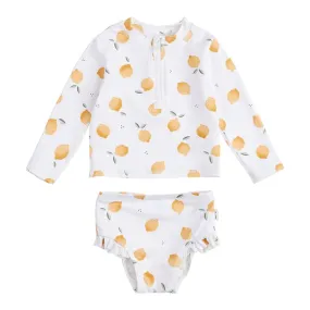 Petit Lem Long Sleeve Rashguard Set with Swim Diaper in Lemons Print