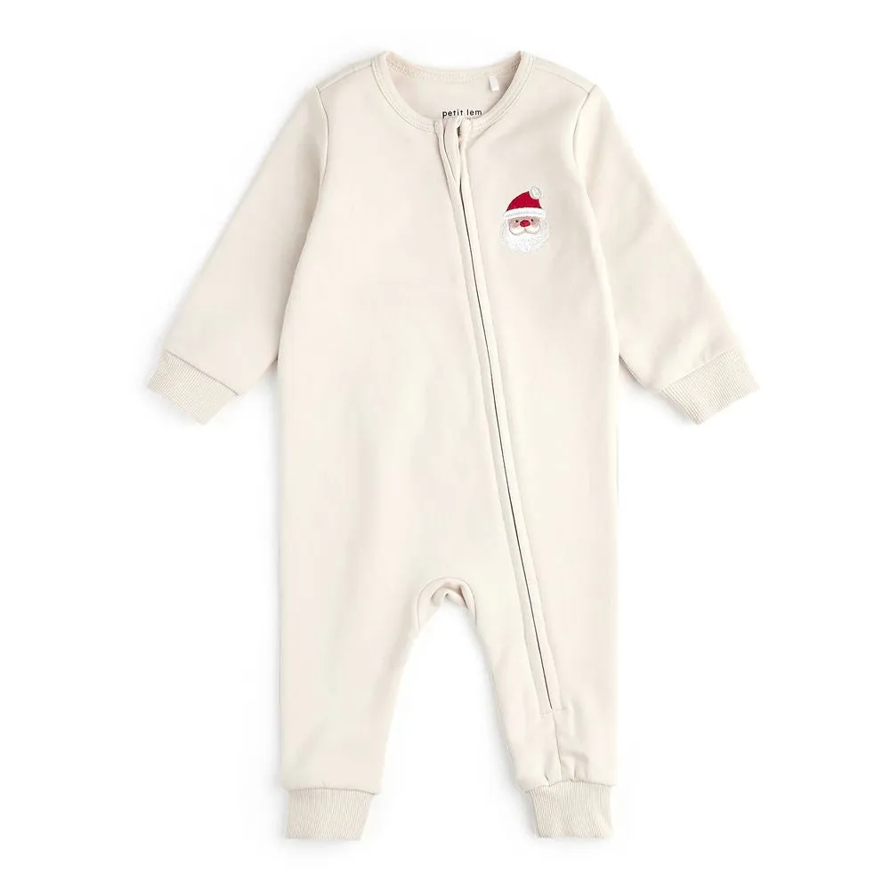 Petit Lem Organic Cotton Playsuit in Santa Baby on Crème Fleece