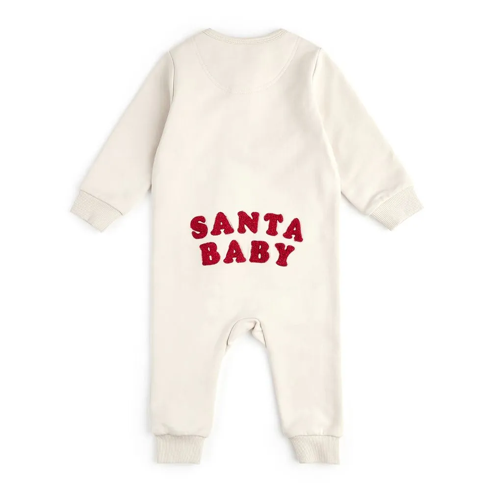 Petit Lem Organic Cotton Playsuit in Santa Baby on Crème Fleece
