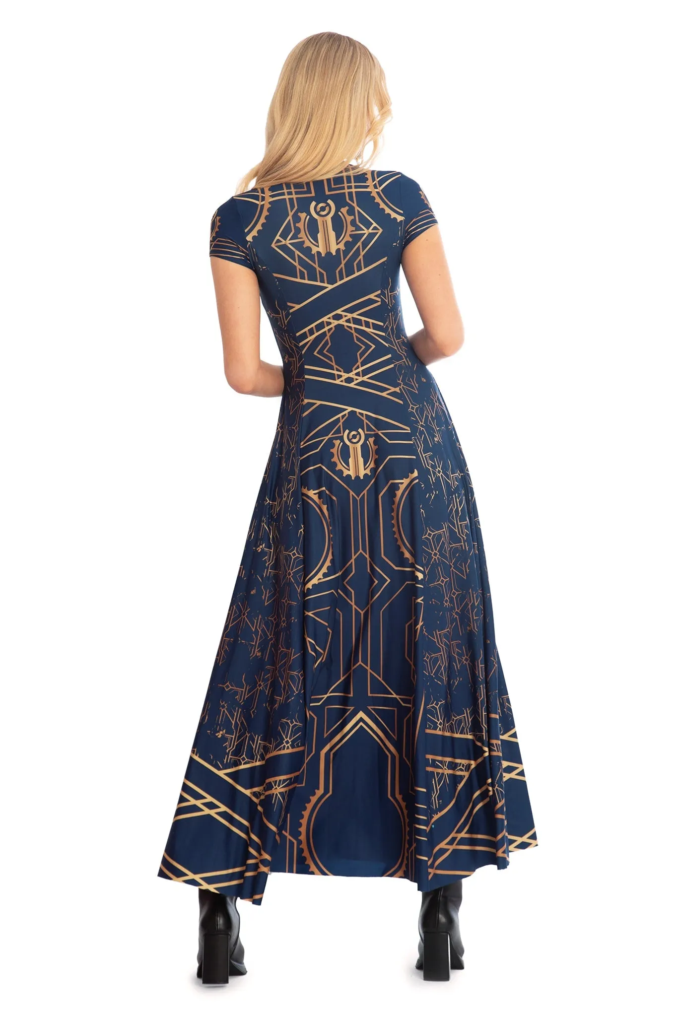 Piltover High Neck Cap Sleeve Split Maxi Dress