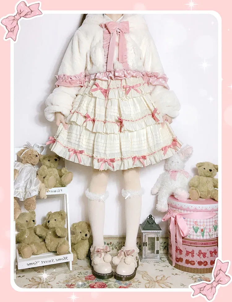 Pink White Winter Rabbit Bunny Ears Velvet Plush Jacket Coat