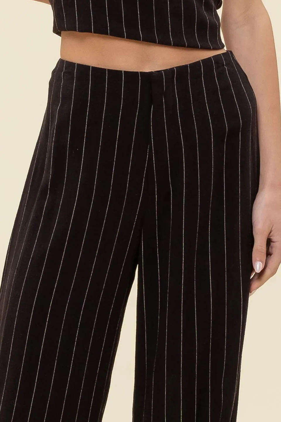 PINSTRIPE WIDE LEG LINEN DRESS PANTS