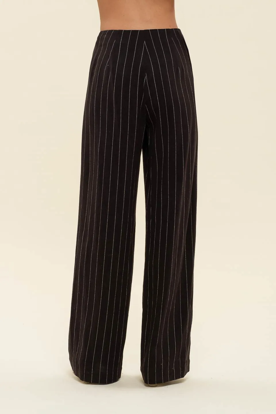PINSTRIPE WIDE LEG LINEN DRESS PANTS