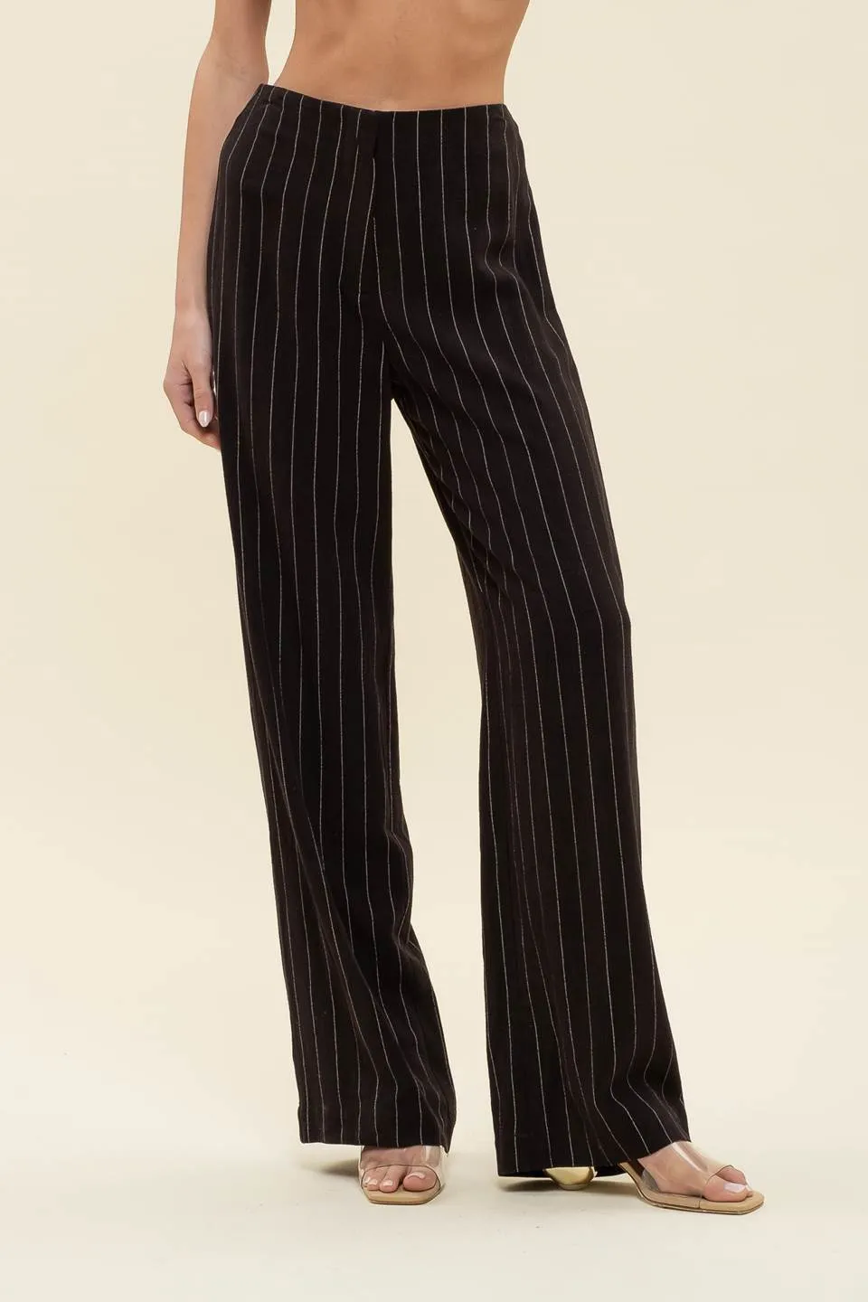 PINSTRIPE WIDE LEG LINEN DRESS PANTS